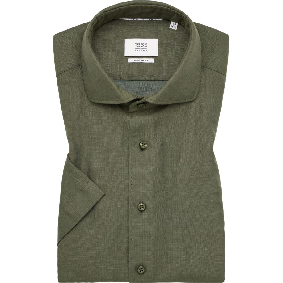 ETERNA 1863 Linnen Overhemd groen, Effen Groen