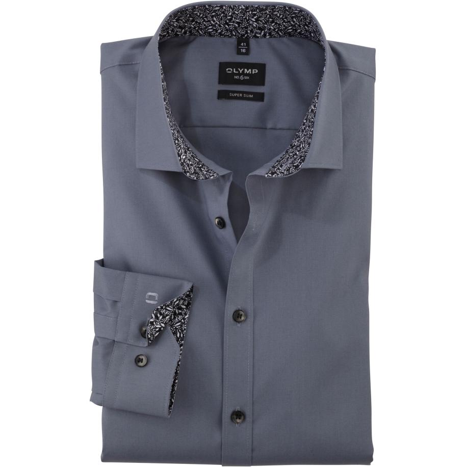 OLYMP No. Six Overhemd zilvergrijs, Effen Grijs