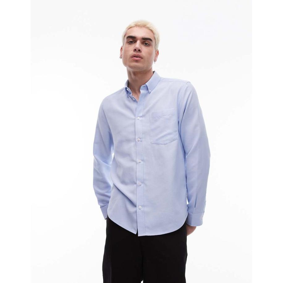 Topman - Net overhemd met lange mouwen en textuur in lichtblauw Blauw