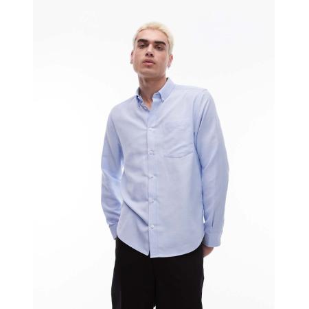 Topman - Net overhemd met lange mouwen en textuur in lichtblauw