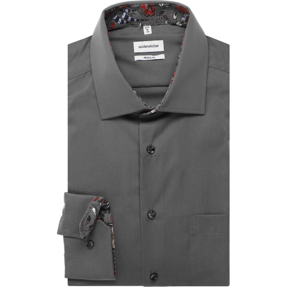 Seidensticker Overhemd donkergrijs, Effen Grijs