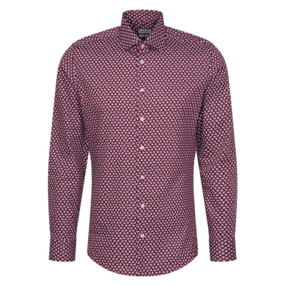 Seidensticker Overhemd donkerrood, Bedrukt Rood