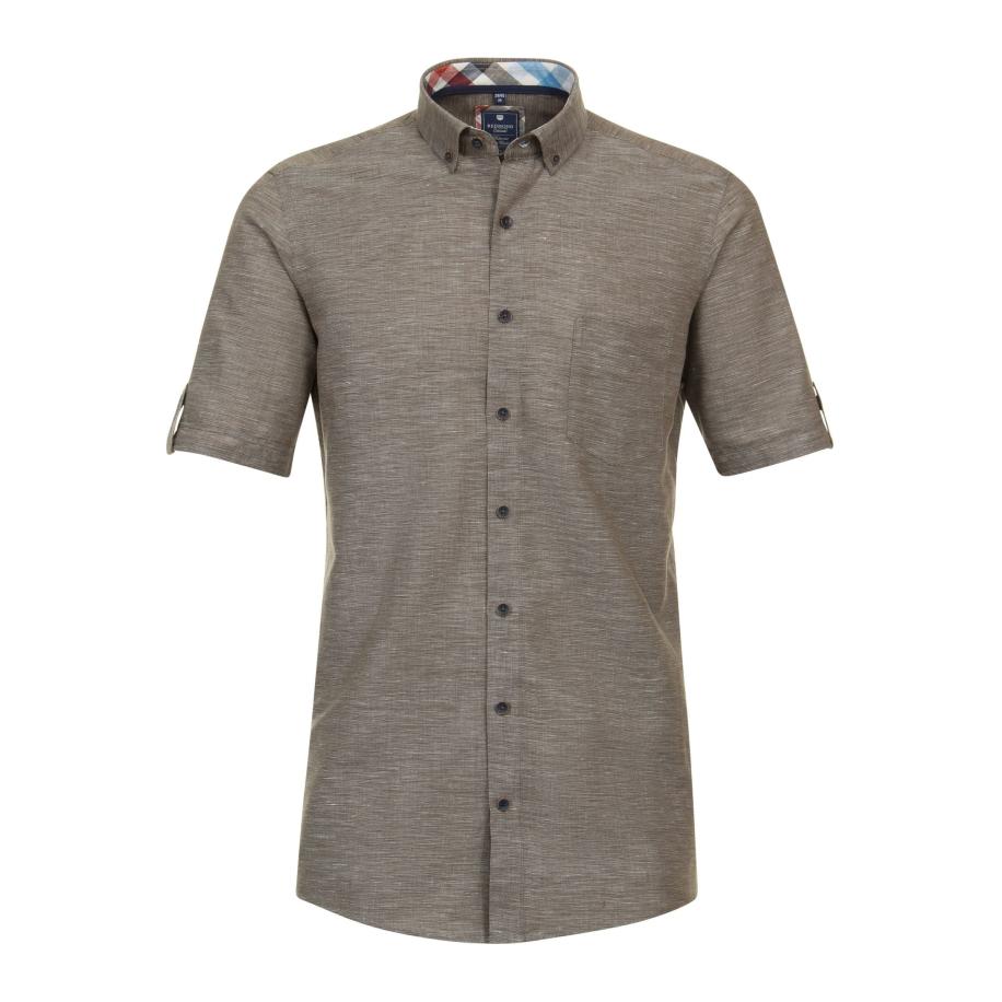Redmond Casual Linnen Overhemd bruin, Effen Bruin