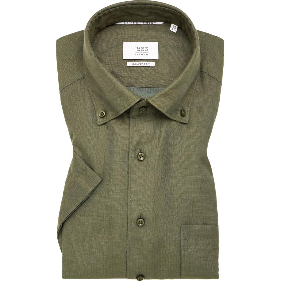 ETERNA 1863 Linnen Overhemd groen, Effen Groen