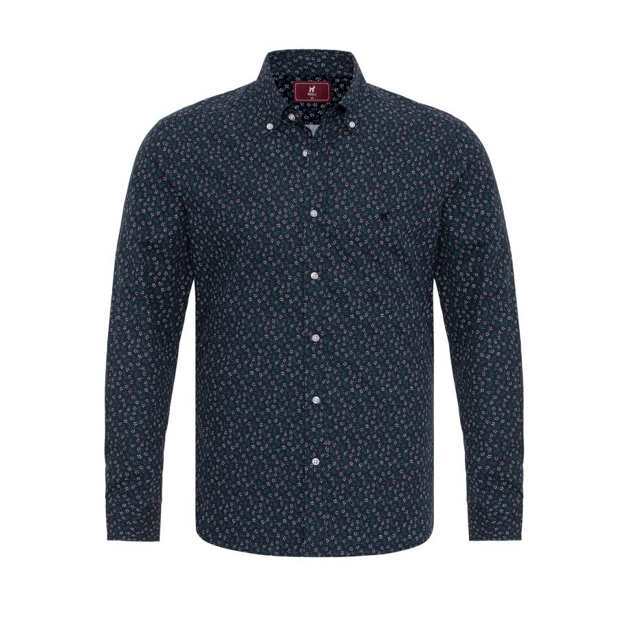 Williot Williot Overhemd navy / donkergroen / wit -