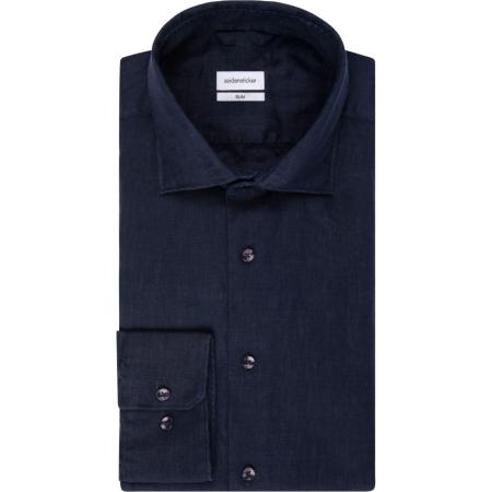 Seidensticker Linnen Overhemd donkerblauw, Effen