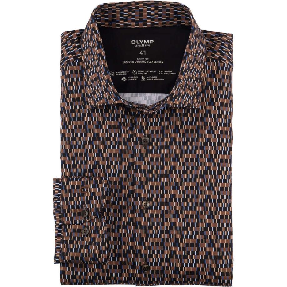 OLYMP Level Five 24/Seven Dynamic Flex Jersey shirt blauw/bruin, Motief Blauw