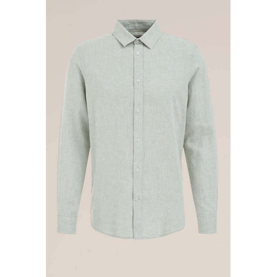 Fundamentals heren easy care linnenmix overhemd - Regular fit - Pastelgroen - Linnen - Maat: M Groen