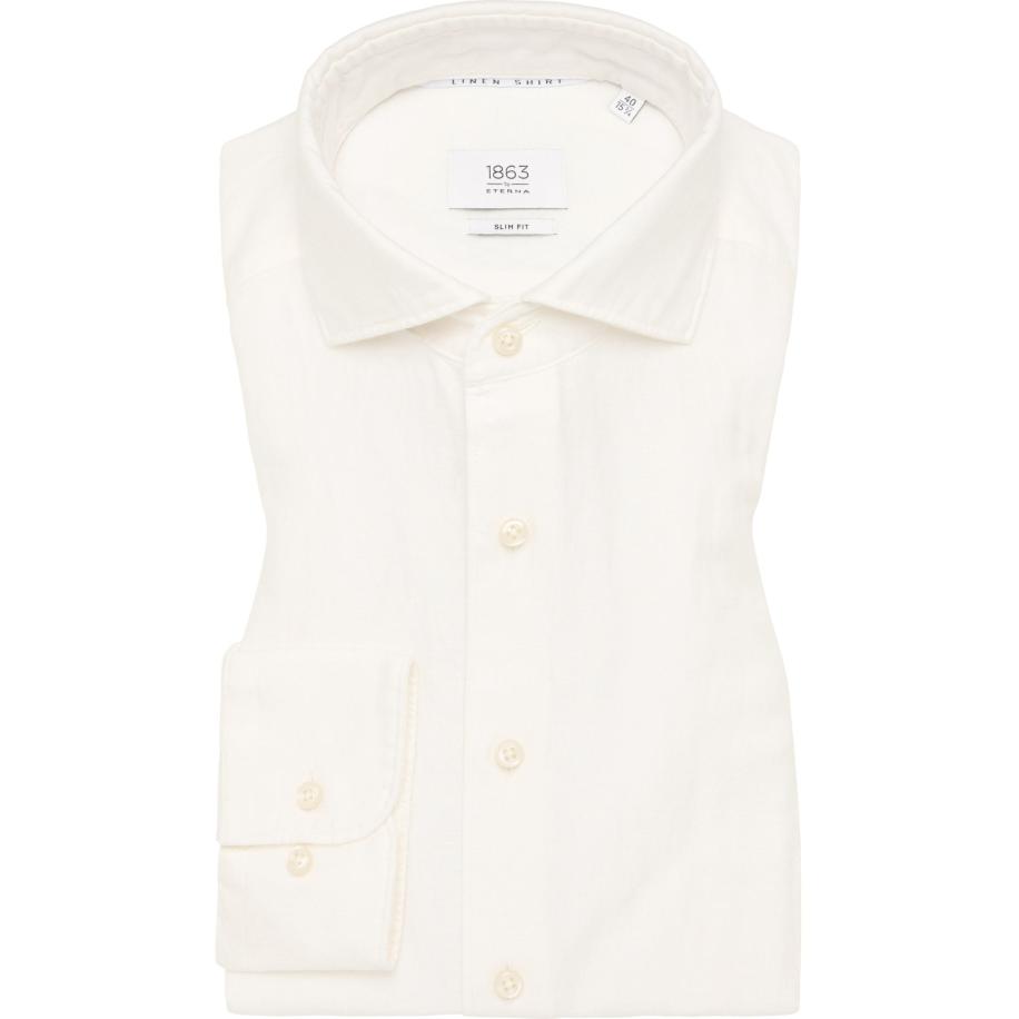 ETERNA 1863 Linnen Overhemd beige, Effen Bruin