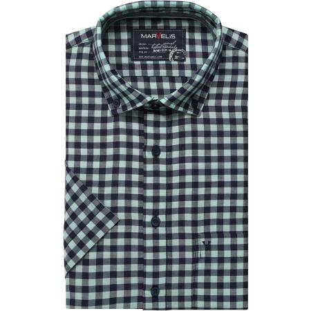Marvelis Casual Overhemd Korte mouw blauw/groen
