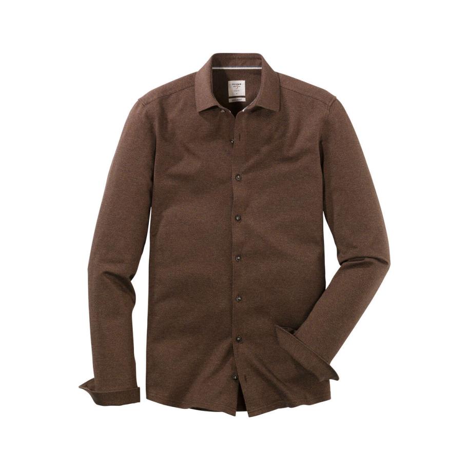 OLYMP Level Five Smart Casual Jersey shirt bruin, Effen Bruin