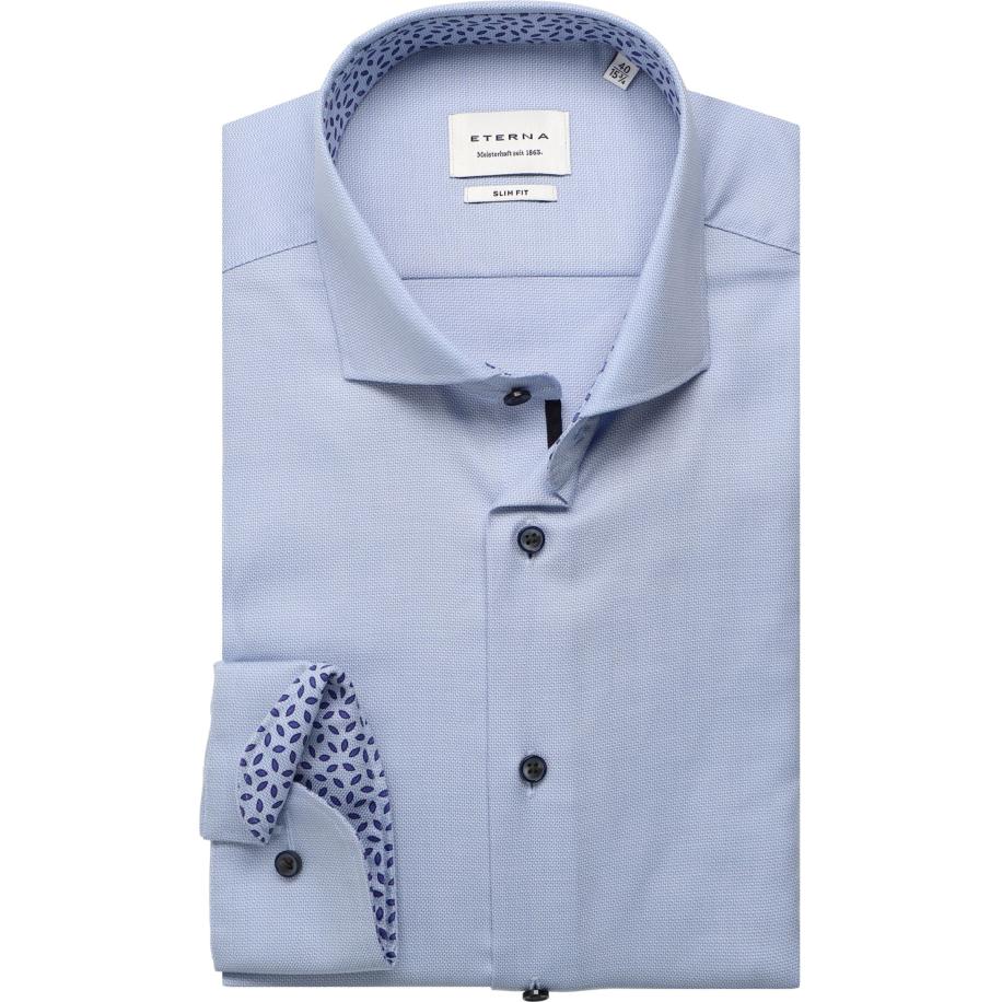 ETERNA Overhemd middenblauw, Gestructureerd Blauw