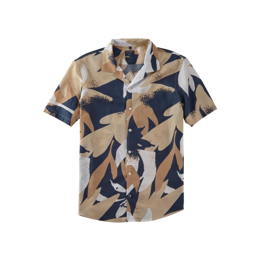 OLYMP Casual Overhemd Korte mouw beige Bruin