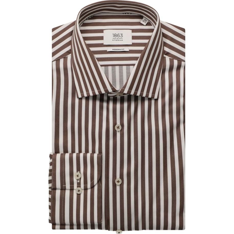 ETERNA 1863 Overhemd donkerbruin, Gestreept Bruin