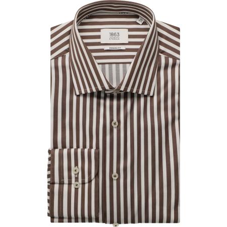 ETERNA 1863 Overhemd donkerbruin, Gestreept
