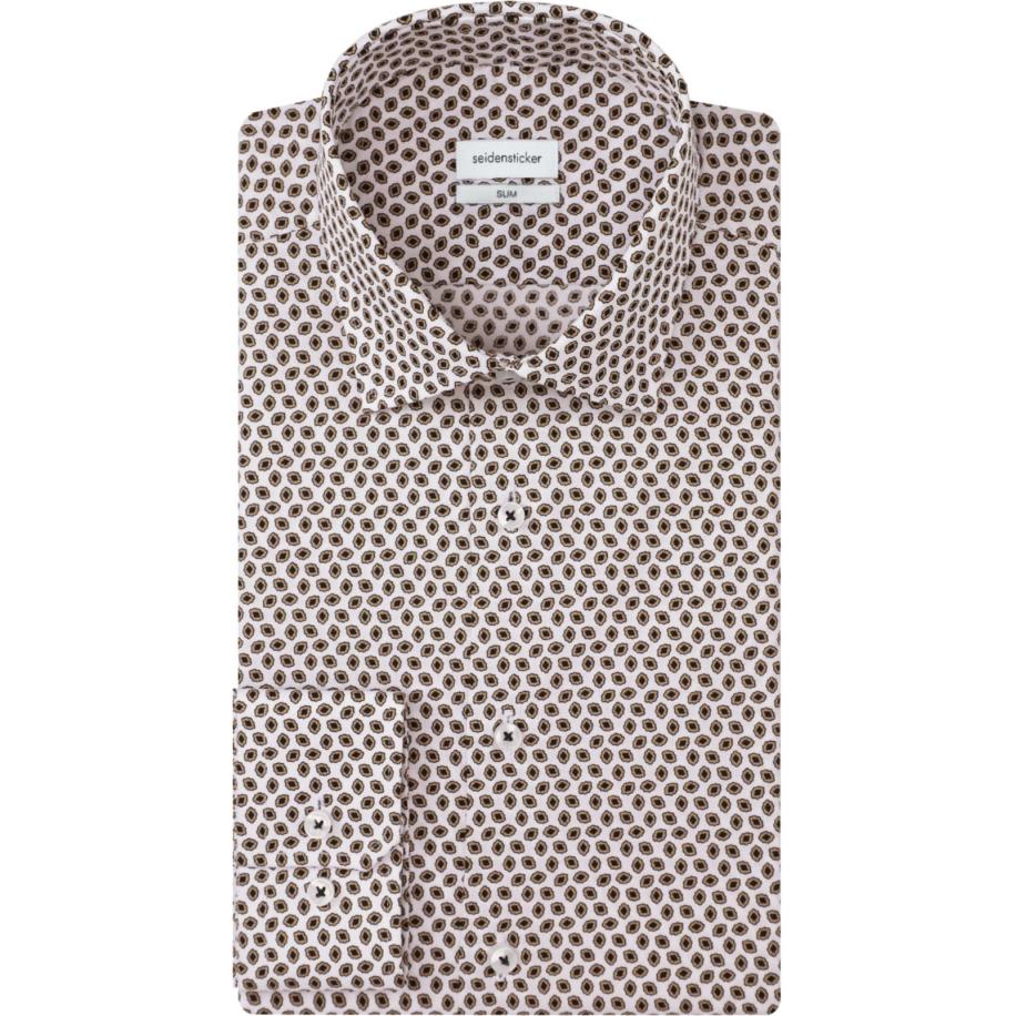 Seidensticker Overhemd wit/bruin, Bedrukt Bruin