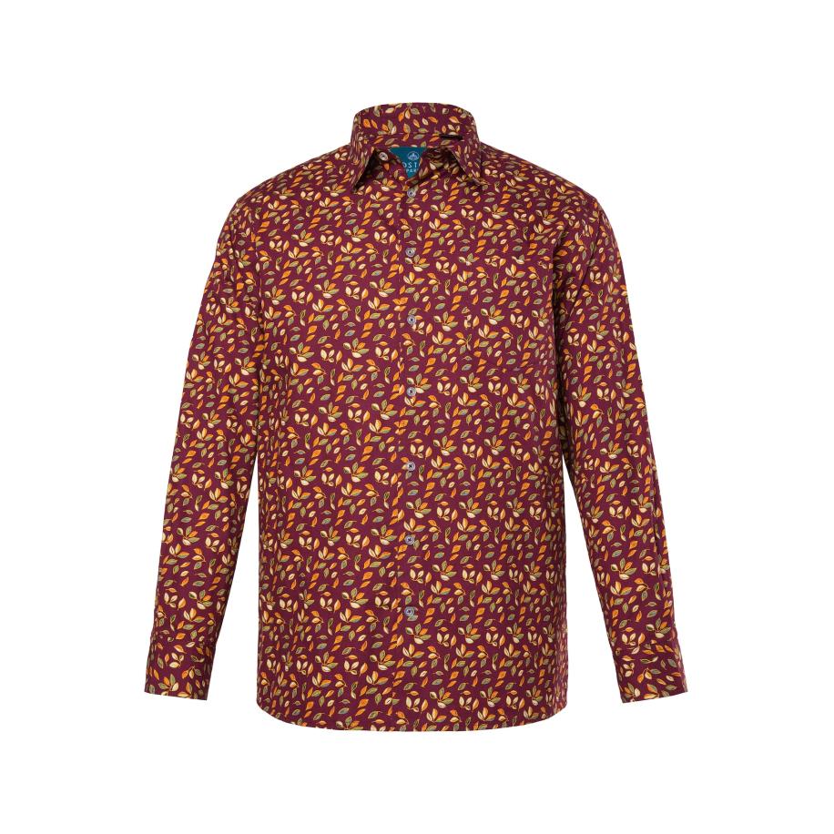 Boston Park Boston Park Overhemd petrol / oranje / wijnrood / wit -