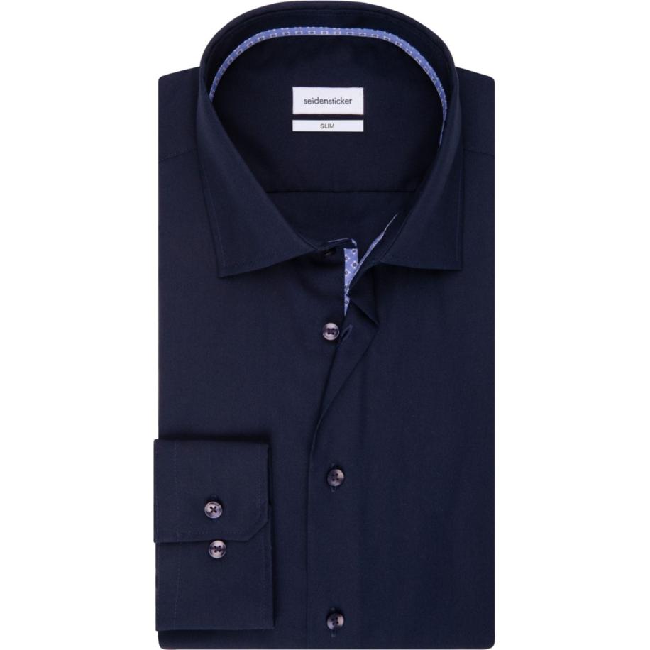 Seidensticker Overhemd donkerblauw, Effen Blauw