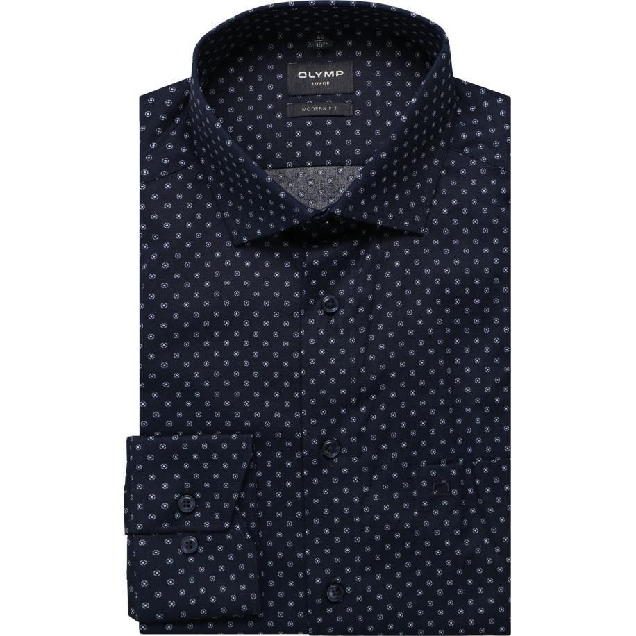 OLYMP Luxor Overhemd marine, Bedrukt Blauw