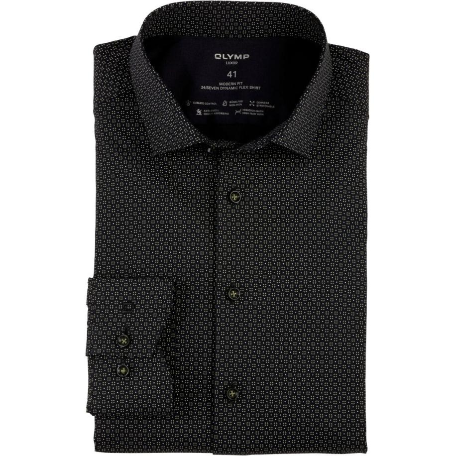 OLYMP Luxor 24/Seven Overhemd zwart, Bedrukt Zwart