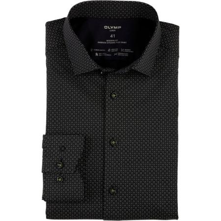 OLYMP Luxor 24/Seven Overhemd zwart, Bedrukt