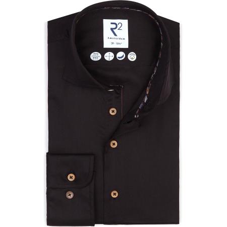 R2 Amsterdam Overhemd zwart, Effen