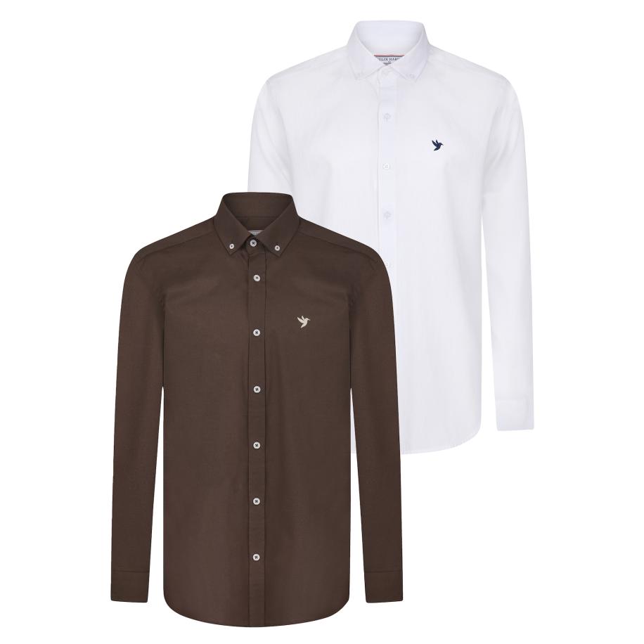 Felix Hardy Felix Hardy Overhemd donkerbruin / wit -