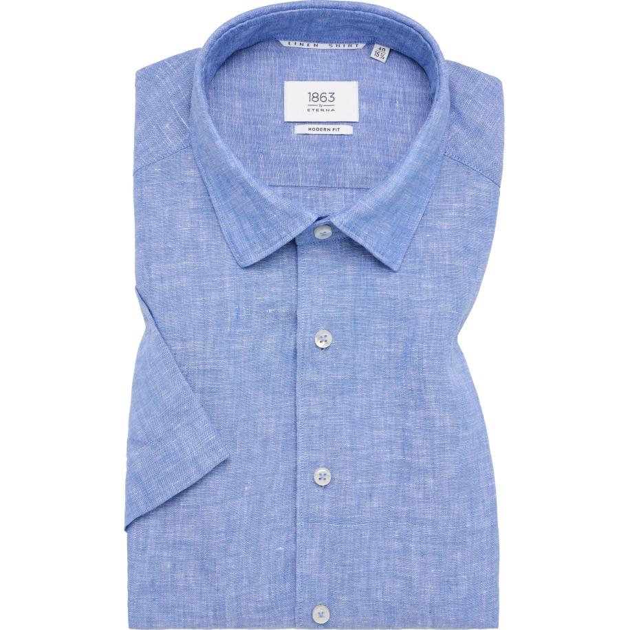 ETERNA 1863 Linnen Overhemd blauw, Effen Blauw
