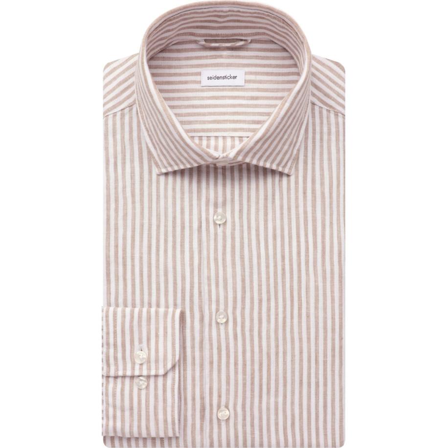 Seidensticker Linnen Overhemd beige, Gestreept Bruin