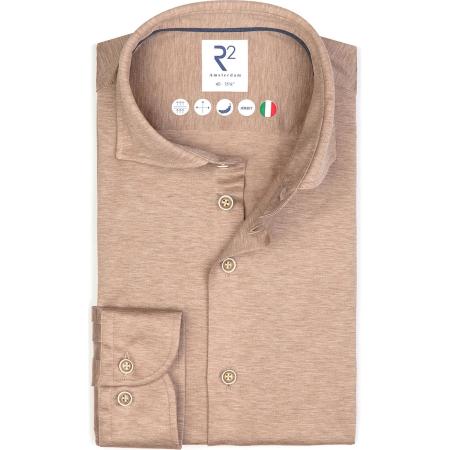 R2 Amsterdam Jersey shirt bruin, Effen