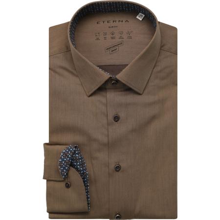 ETERNA Performance Overhemd donkerbruin, Effen
