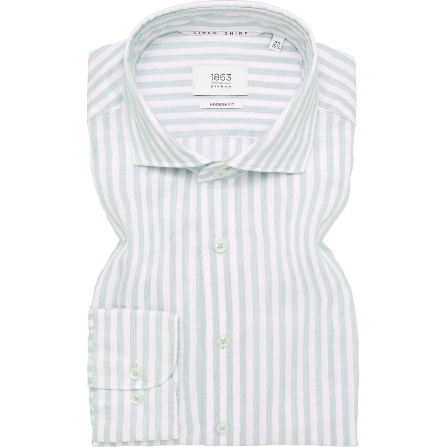 ETERNA 1863 Linnen Overhemd groen, Gestreept Groen
