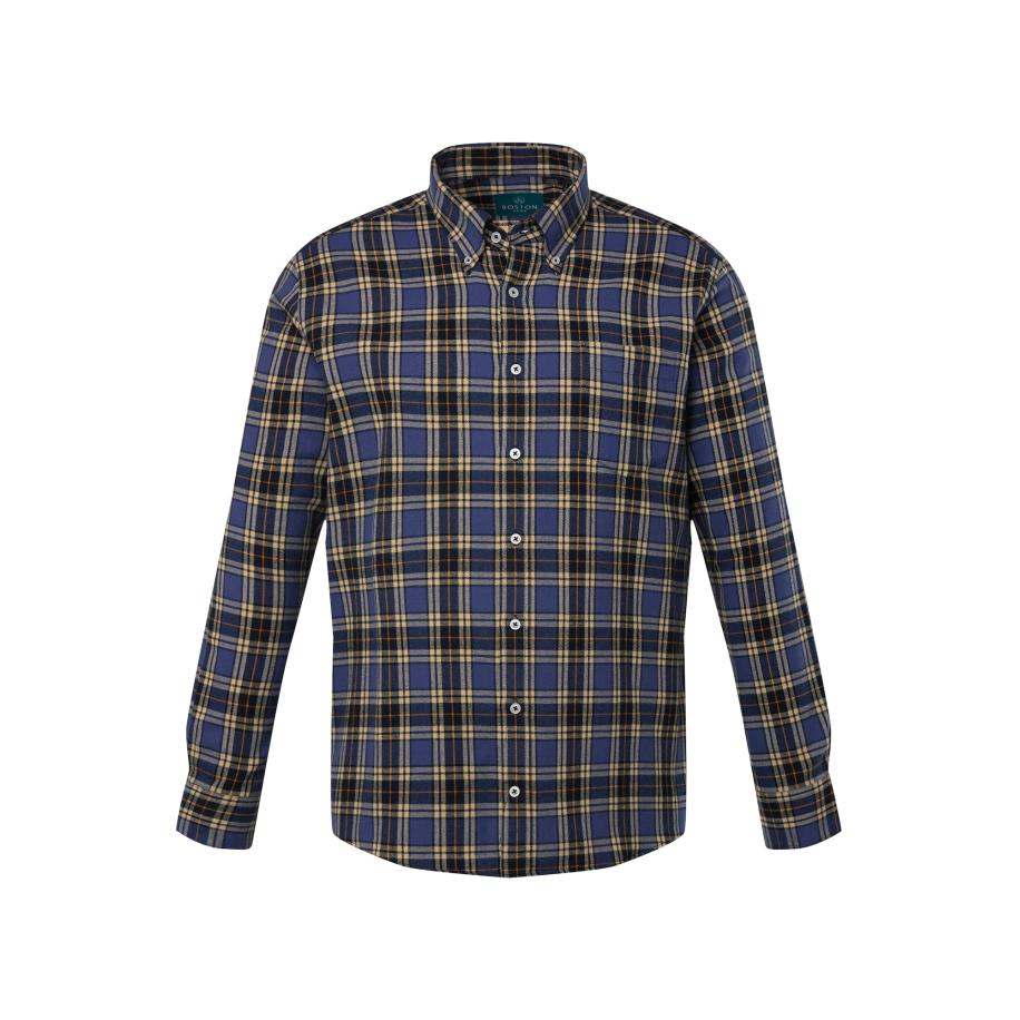 Boston Park Boston Park Overhemd donkerblauw / geel / oranje / zwart -