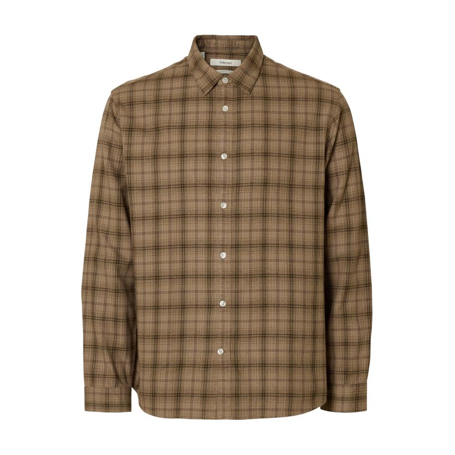 Selected SELECTED Overhemd SLHNOAH lichtbruin / donkerbruin -