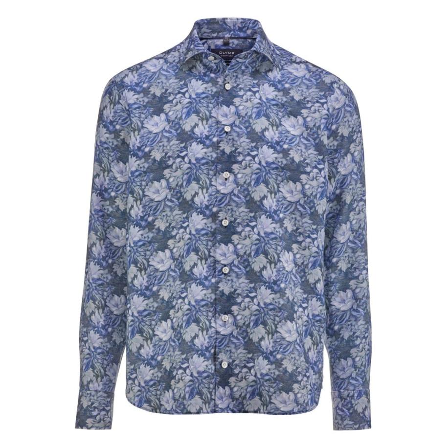 OLYMP SIGNATURE Soft Business Linnen Overhemd grijs-groen, Bedrukt Groen