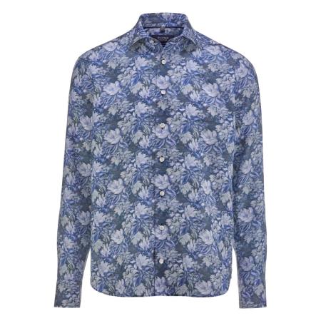 OLYMP SIGNATURE Soft Business Linnen Overhemd grijs-groen, Bedrukt