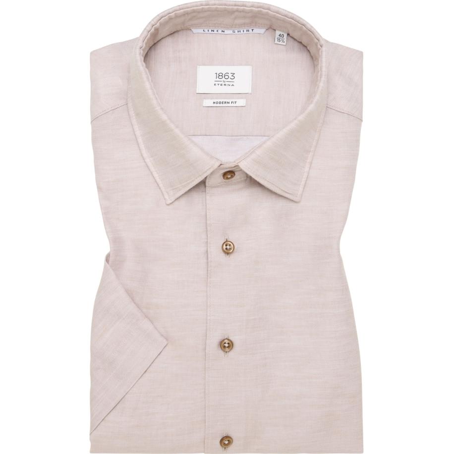 ETERNA 1863 Linnen Overhemd beige-bruin, Effen Bruin