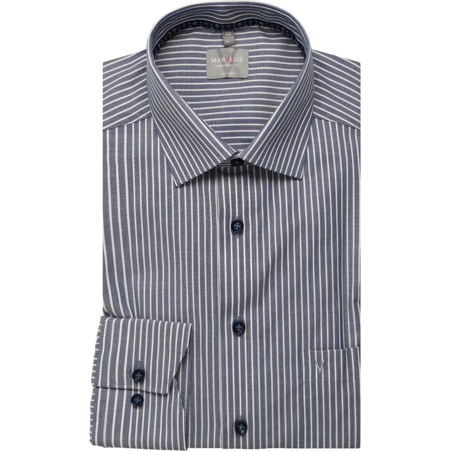 Marvelis Overhemd marine, Gestreept Blauw