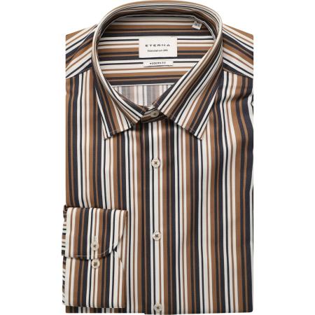 ETERNA Overhemd donkerbruin, Gestreept
