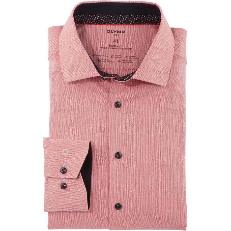 OLYMP Luxor 24/Seven Dynamic Flex Overhemd baksteenrood, Herringbone Rood