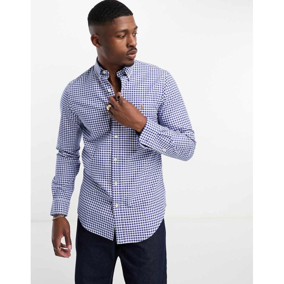 Polo Ralph Lauren - Slim-fit oxford overhemd met icoonlogo en gingham ruit in blauw/wit Blauw