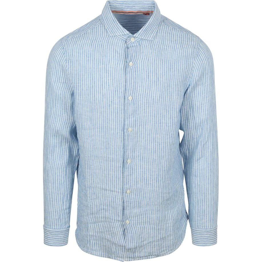 Superdry Overhemd Linnen Vacation Azure Blue Stripe Blauw