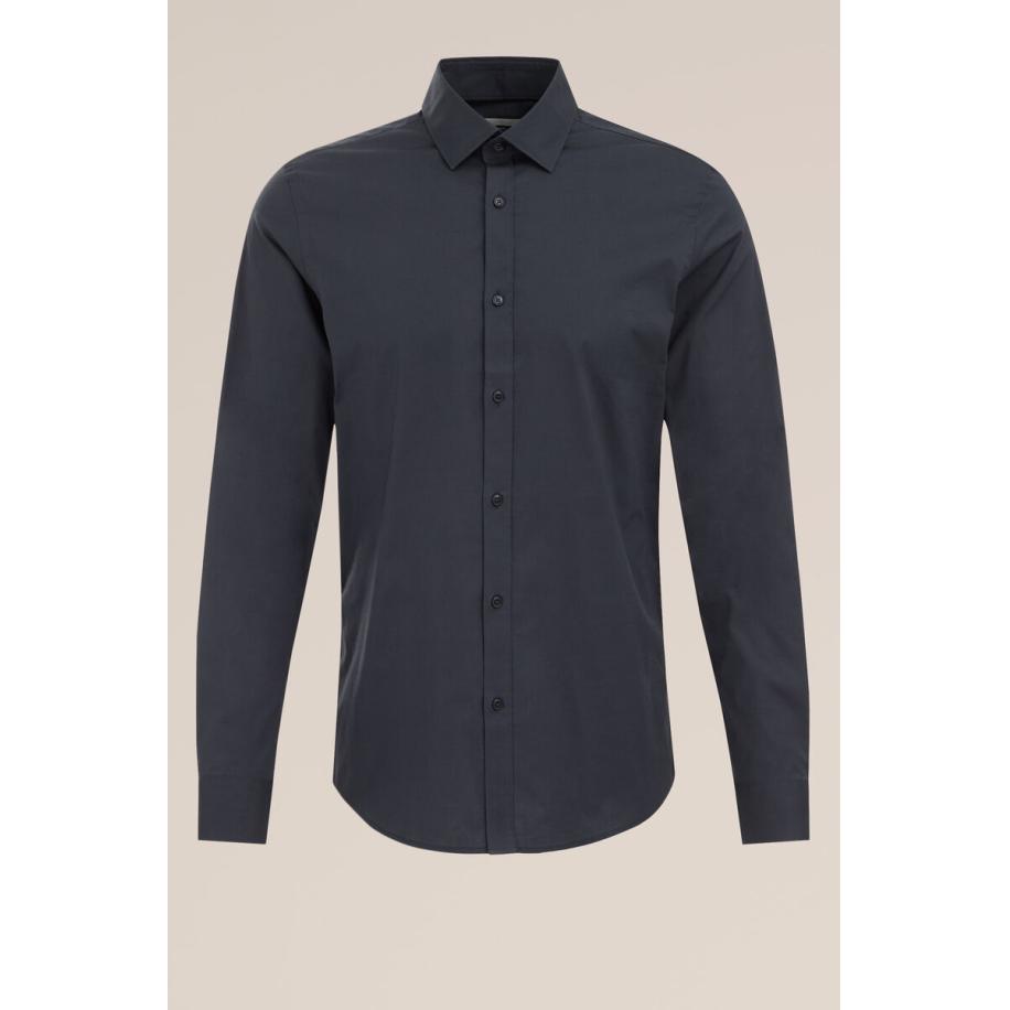 Fundamentals heren anti-odour overhemd met stretch - Slim Fit - Donkergrijs - Katoen - Maat: M Grijs