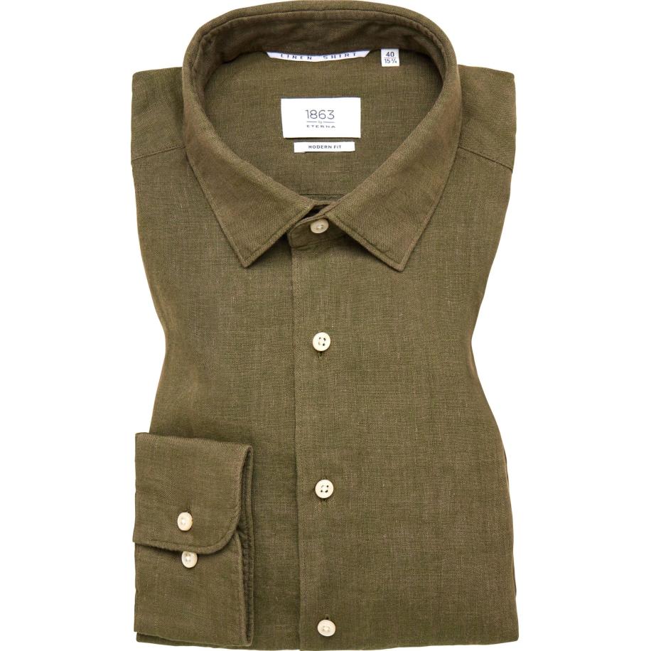 ETERNA 1863 Linnen Overhemd groen, Effen Groen