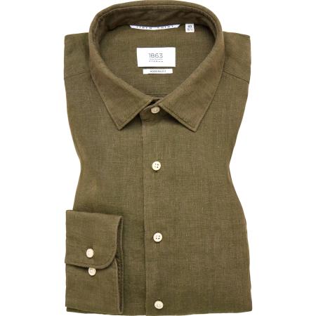 ETERNA 1863 Linnen Overhemd groen, Effen