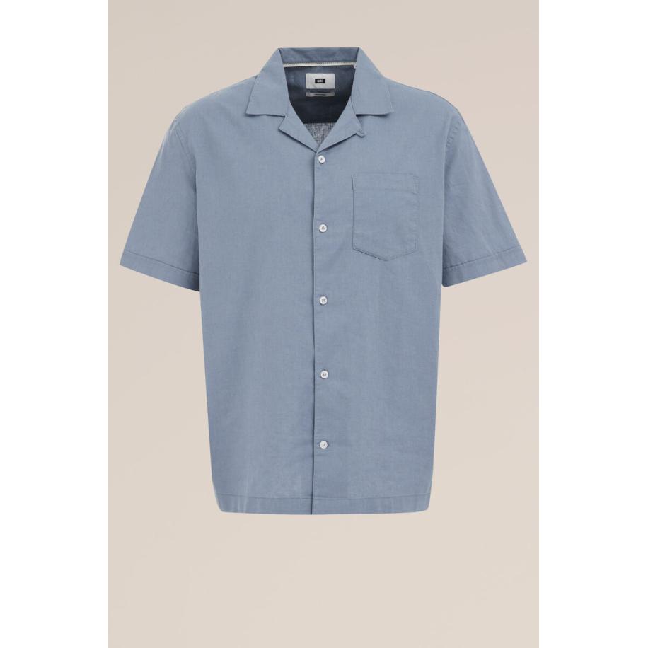 Fundamentals heren easy care linnenmix overhemd - Regular fit - Grijsblauw - Linnen - Maat: XL Blauw