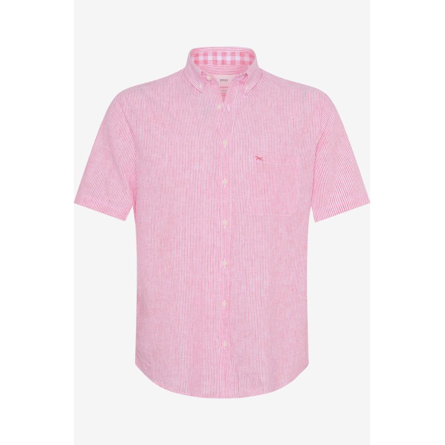 Brax Linnen Overhemd rood, Gestreept Rood