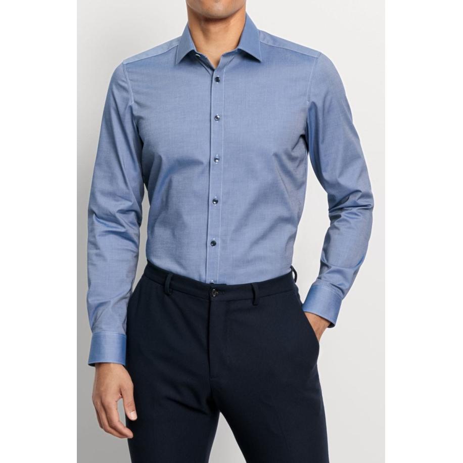 OLYMP Level Five Overhemd rook blauw, Effen Blauw