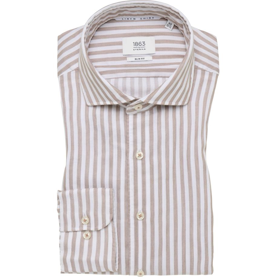 ETERNA 1863 Linnen Overhemd beige-bruin, Gestreept Bruin