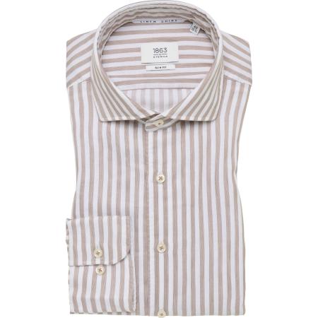 ETERNA 1863 Linnen Overhemd beige-bruin, Gestreept